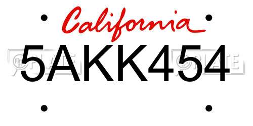 5AKK454 California License Plate