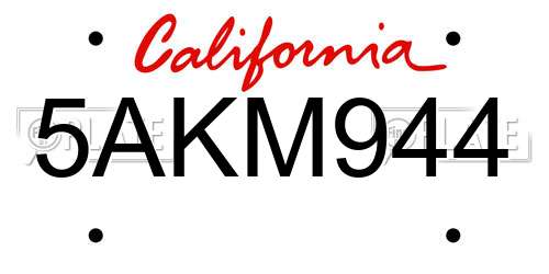 5AKM944 California License Plate
