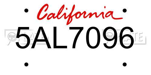 5AL7096 California License Plate