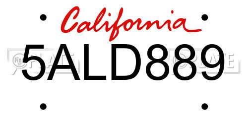5ALD889 California License Plate