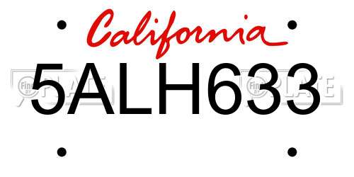 5ALH633 California License Plate
