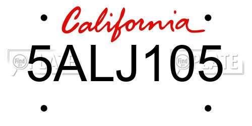 5ALJ105 California License Plate