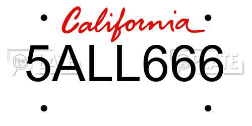5ALL666 California License Plate