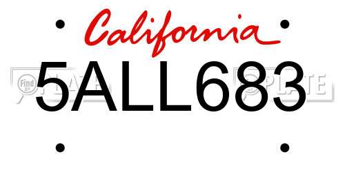 5ALL683 California License Plate