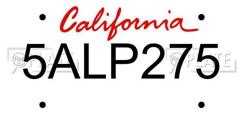 5ALP275 California License Plate