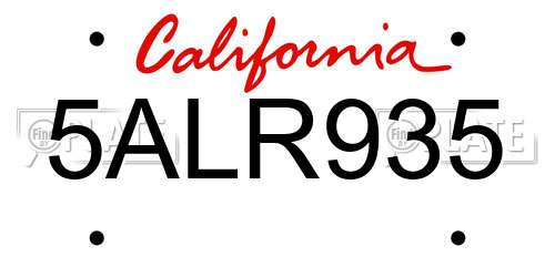 5ALR935 California License Plate
