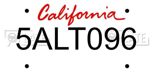 5ALT096 California License Plate