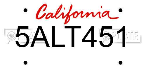 5ALT451 California License Plate