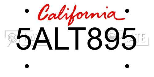 5ALT895 California License Plate