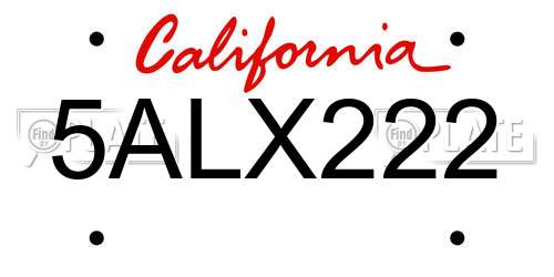 5ALX222 California License Plate