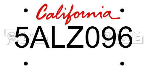 5ALZ096 California License Plate
