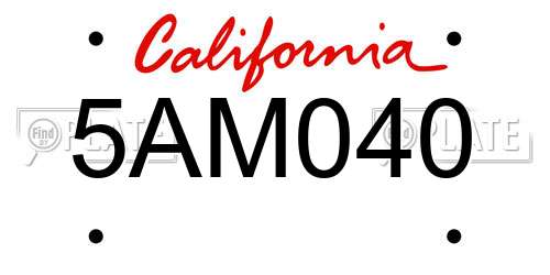 5AM040 California License Plate