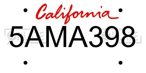 5AMA398 California License Plate