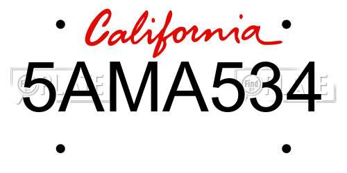 5AMA534 California License Plate