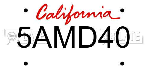 5AMD40 California License Plate