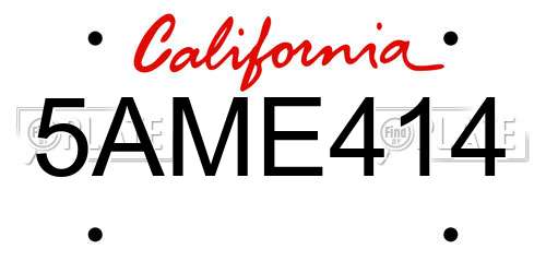 5AME414 California License Plate