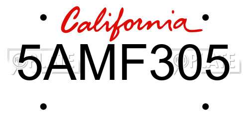 5AMF305 California License Plate