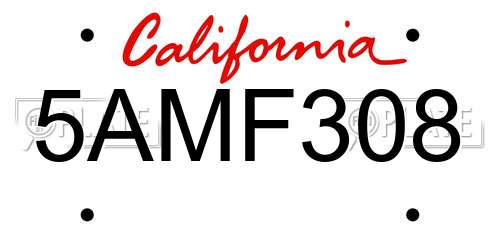 5AMF308 California License Plate