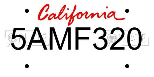 5AMF320 California License Plate