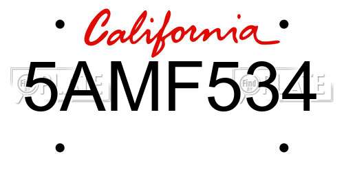 5AMF534 California License Plate
