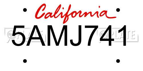 5AMJ741 California License Plate