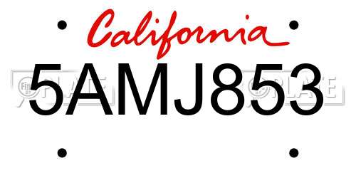5AMJ853 California License Plate