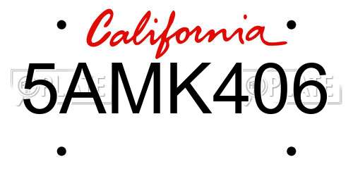 5AMK406 California License Plate
