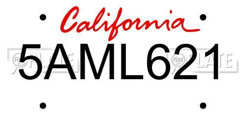 5AML621 California License Plate