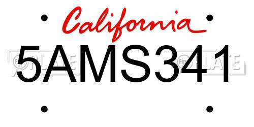 5AMS341 California License Plate