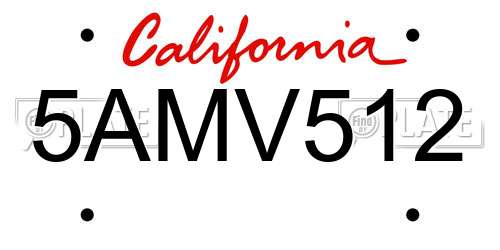5AMV512 California License Plate