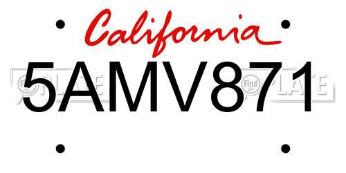 5AMV871 California License Plate