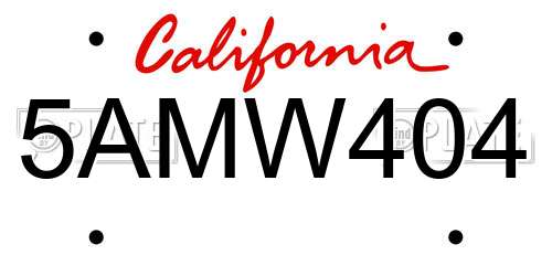 5AMW404 California License Plate