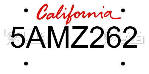 5AMZ262 California License Plate