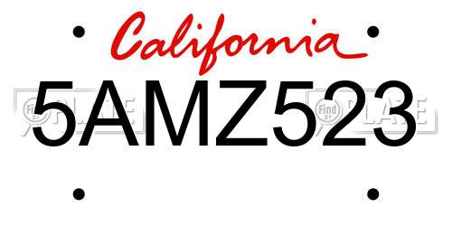 5AMZ523 California License Plate