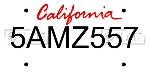 5AMZ557 California License Plate