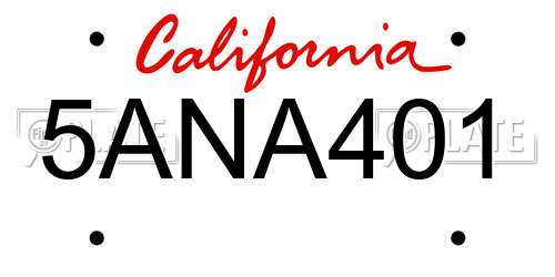 5ANA401 California License Plate