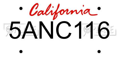 5ANC116 California License Plate