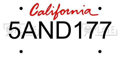 5AND177 California License Plate