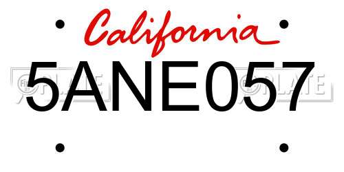 5ANE057 California License Plate
