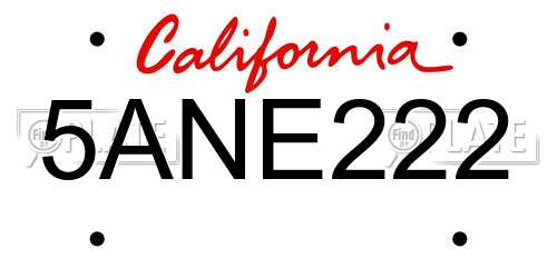 5ANE222 California License Plate