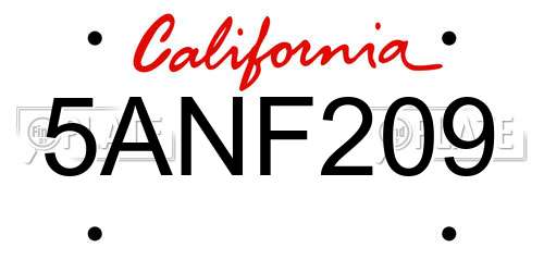 5ANF209 California License Plate