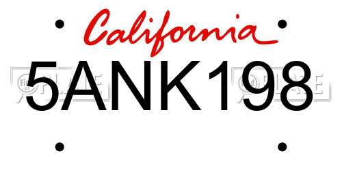 5ANK198 California License Plate