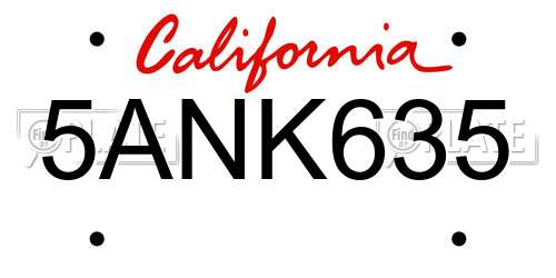 5ANK635 California License Plate