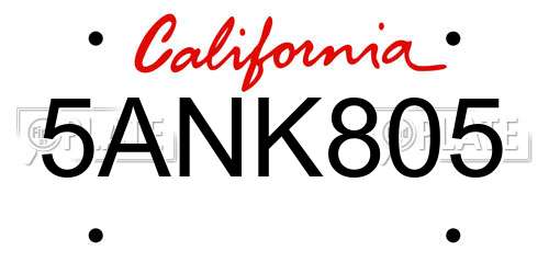 5ANK805 California License Plate