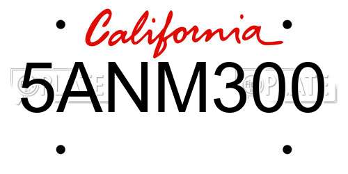 5ANM300 California License Plate
