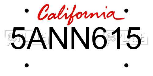 5ANN615 California License Plate