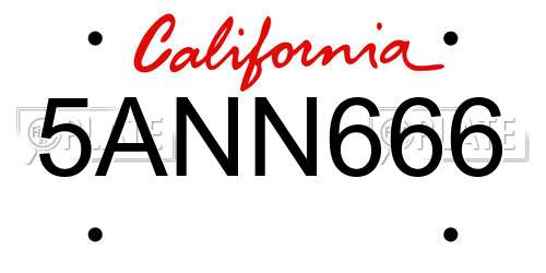 5ANN666 California License Plate