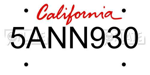 5ANN930 California License Plate