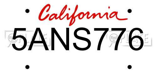 5ANS776 California License Plate