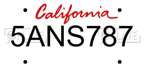 5ANS787 California License Plate